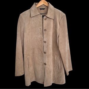 Vtg Bernardo Collection Cream Genuine Leather Suede Car Coat Jacket SZ Large GUC